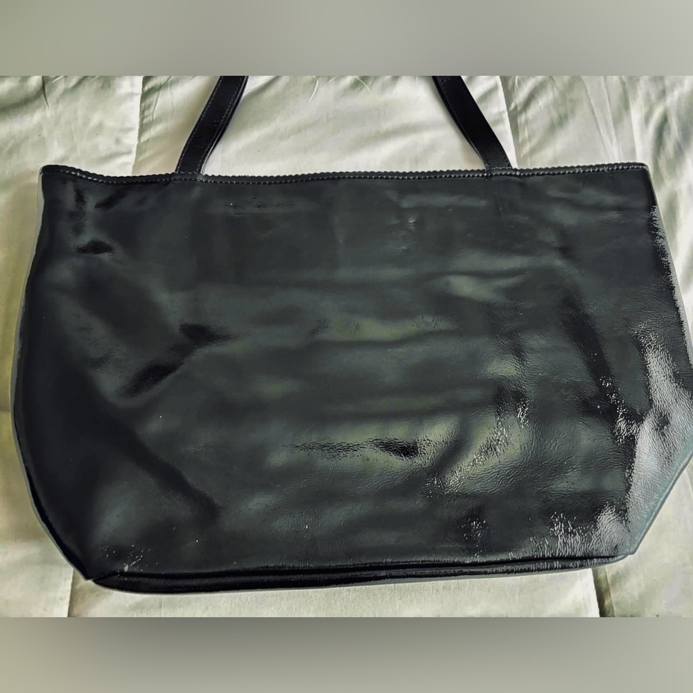 Kate Spade Black Patent Leather Tote Bag, Fully Lined w/3 Interior Pockets - Picture 6 of 12